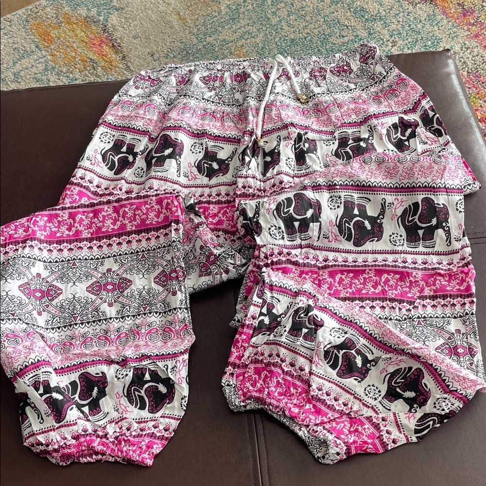 Bohemian Pink and Black Elephant Print Pants
